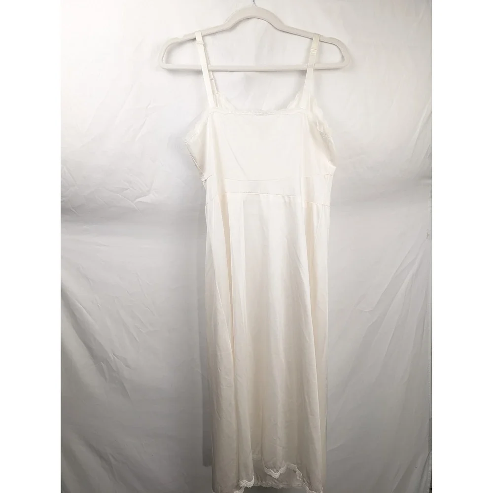 Vintage‎ Lace Satin Slip Dress White 34 Scalloped Fairy Romantic Lingerie Bridal
